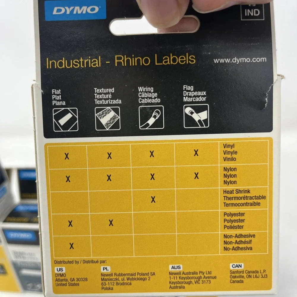 DYMO Rhino 18488 Flexible Nylon Black-On-White Tape, 0.5